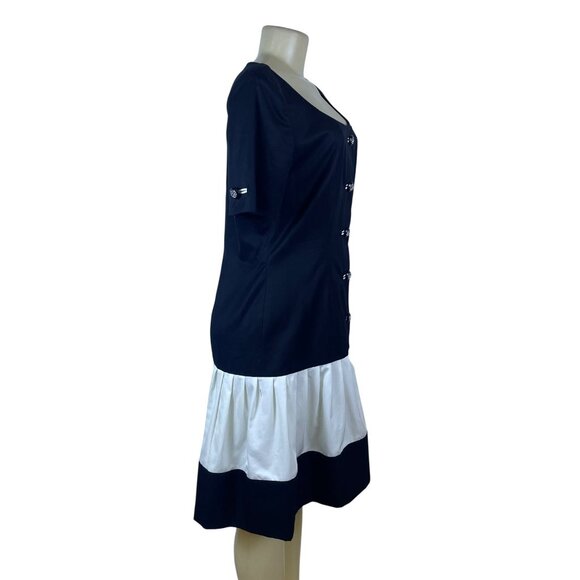 Ann Lawrence Today Black & White Short Sleeve Button Front Dress Sz 12 - New - Picture 2 of 10